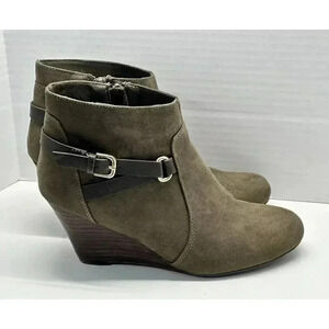 Report Galiana Womens Green Suede Side‎ Zipper Ankle Wedge Bootie Size 8